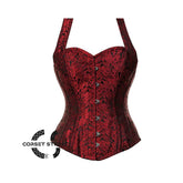 Red Brocade Halter Neck Overbust Gothic Corset